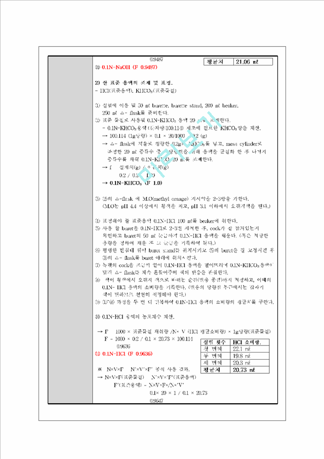 [자연과학] 식품분석 실험 - 산, 염기 표준 용액의 조제 및 표정 법.hwp